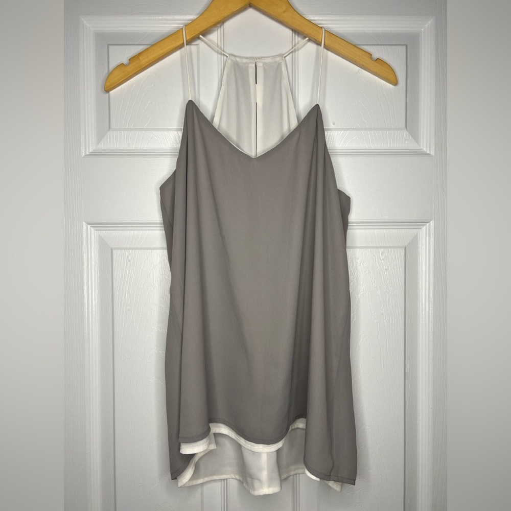 NWT Express Taupe Gray & Ivory Colorblock Tank Top Size S